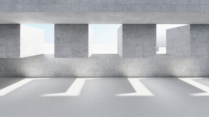 Architecture background geometric concrete wall in interior 3d render