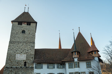 Naklejka premium Spiez castle at the lake of Thun in Switzerland