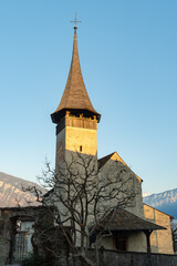 Little church at the lake of Thun in Spiez in Switzerland