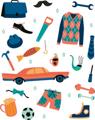 Father's day illustration. Men's things symbols