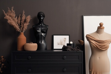 still life with a candle and a book and plants in front of a wall