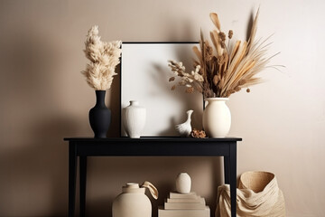 still life with a candle and a book and plants in front of a wall