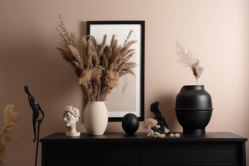 still life with a candle and a book and plants in front of a wall