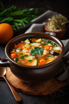 Food photography of  a bowl of vegetable soup, generative ai