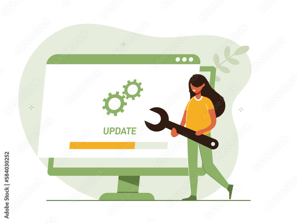 Poster system or web application upgrade procedure. concept of software version update or renewal process i