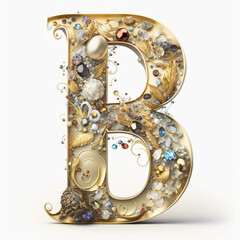 A gold letter b with a floral design in the middle. Generate ai