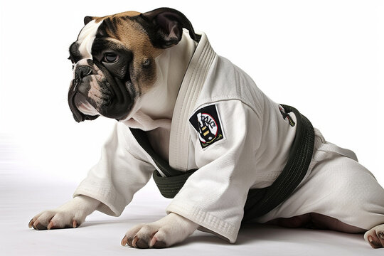 boxer dressed as a jiu jitsu fighter stretching. Generate ai