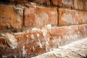 Brick wall with saltpeter close up shot. Generative AI
