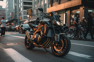 Obraz na płótnie Canvas Motorrad in einer grossen Stadt