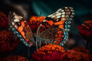 Schmetterling auf einer Blume mit offen entfaltenden Flügeln
