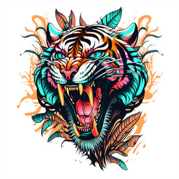 Tiger head colorful eye-catching logo