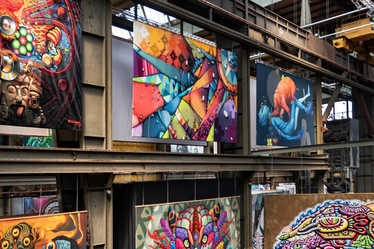 STRAAT - museum for graffiti and street art at NDSM shipyard: it reunites under same roof variety of styles, shapes and techniques movement of our times. AMSTERDAM, The NETHERLANDS. JULY 29, 2022.
