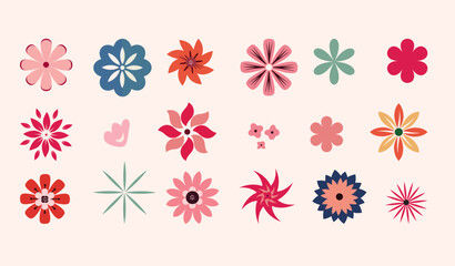 Set of vector flowers isolated. Vector flowers illustration with multi color, design in bright colors for stickers, labels, tags, gift wrapping paper