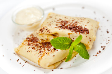 pancakes with cream and chocolate
