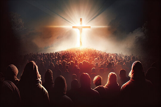 Revelation of Jesus Christ, new testament, religion of christianity, heaven and hell over the crowd of people, Jerusalem of the bible, generative AI
