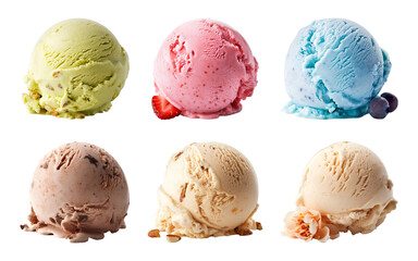 Colorful ice cream scoops on a transparent background. Generative AI - obrazy, fototapety, plakaty