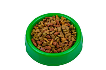 Bowl with pet food isolated on a white background