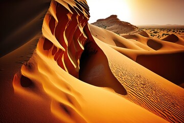 dunes and landscape of desert extreme tourism close-up, created with generative ai
