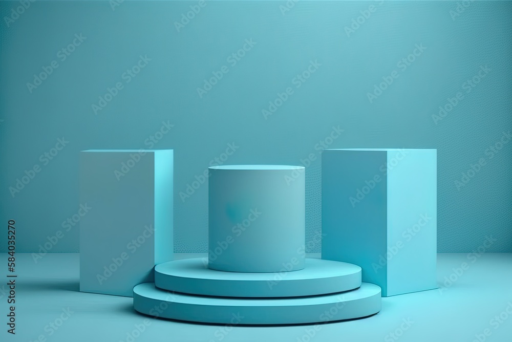 Poster the barest essentials a blue backdrop and an empty wooden podium generative ai