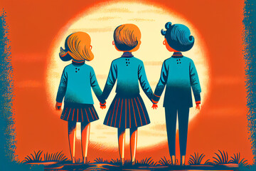 Friendship illustration. Love and friends. Empathy concept. Ai generative