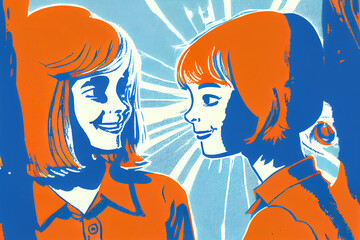 Friendship illustration. Love and friends. Empathy concept. Ai generative
