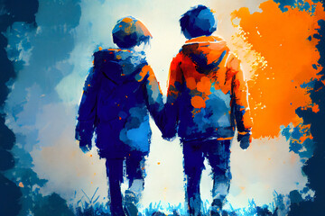 Friendship illustration. Love and friends. Empathy concept. Ai generative