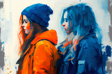 Friendship illustration. Love and friends. Empathy concept. Ai generative