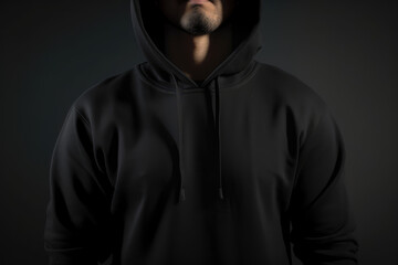 Fototapeta na wymiar male model in a black hoodie, sweater mock up, created with generative ai technology