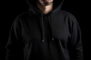 Obraz na płótnie Canvas male model in a black hoodie, sweater mock up, created with generative ai technology