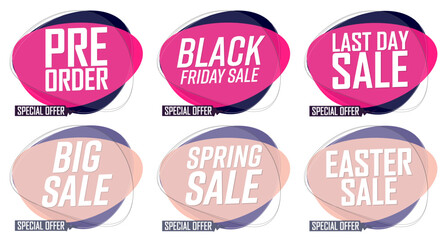 Set Sale bubble banners design template, discount tags, vector illustration