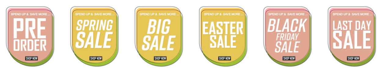 Set Sale bubble banners design template, discount tags, vector illustration