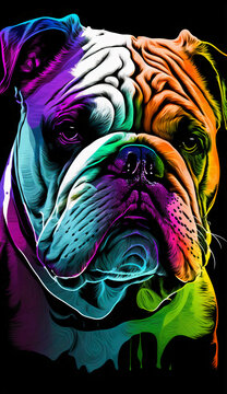 Portrait Of A Bulldog - Neon Lights Effect