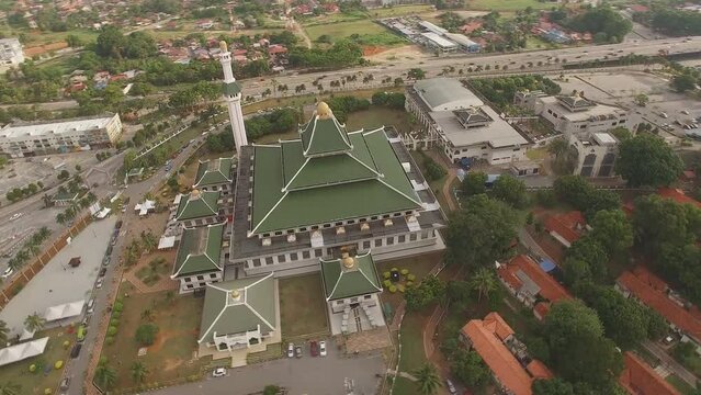 MALACCA, MALAYSIA-The Masjid Kampung Kling (Keling) mosque in Malacca is shaped like a pagoda. (aerial photography)
