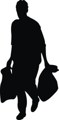 a man carying bags, silhouette vector