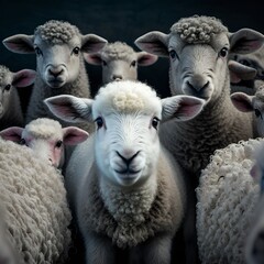 Lamb and sheep’s looking into the camera, Generative AI