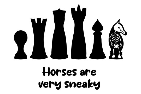 Horses are very sneaky. The skeleton of a chess piece. Isolated vector image, blank for poster, banner.