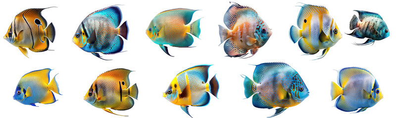 Collection of colorful fish on a transparent or white background