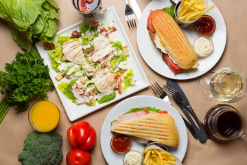breakfast with fried eggs and vegetables