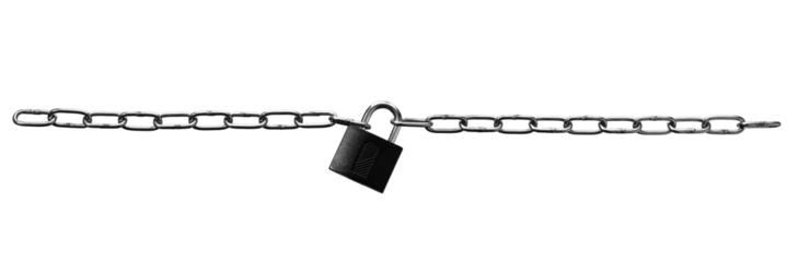 Two chains linked by a padlock isolated