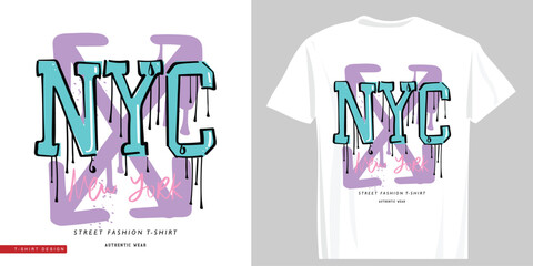 Fototapeta NYC New York America slogan text. Retro typography, urban street style drawing. Vector illustration design for fashion graphics, t shirt prints. obraz