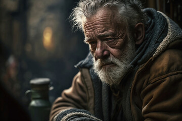 old man in bad mental and or physical condition, fictional person and place and fictional problem. Generative AI