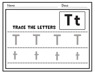 Alphabet tracing practice Letter T. Tracing practice worksheet Educational children Tracing, printable worksheet for kids. Writing training printable worksheet