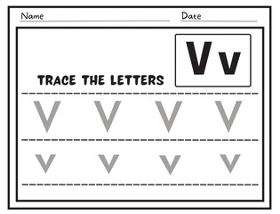 Alphabet tracing practice Letter V. Tracing practice worksheet Educational children Tracing, printable worksheet for kids. Writing training printable worksheet