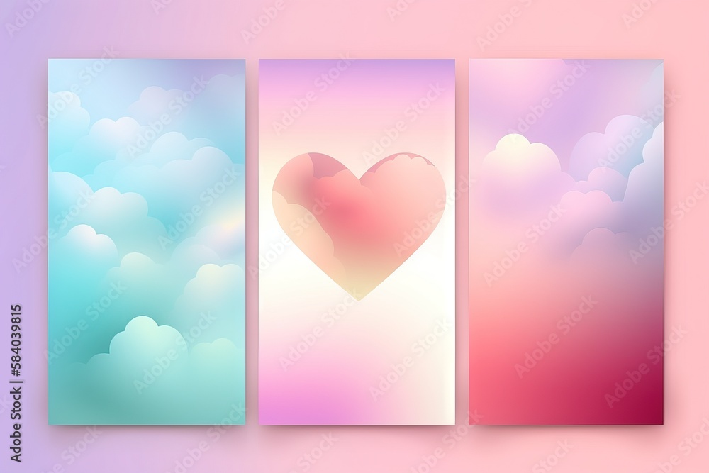 Aufkleber a set of three vertical banners with a heart in the middle. generative ai