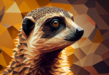 Portrait of a Meerkat in low polygon style, geometric design. Generative AI.
