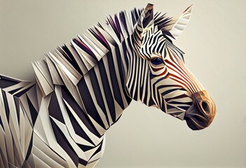 Zebra close up portrait in low polygon style, geometric design. Generative AI.