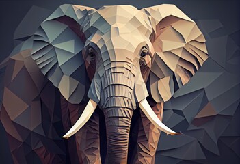Portrait of a Elephant in low polygon style, geometric design. Generative AI.