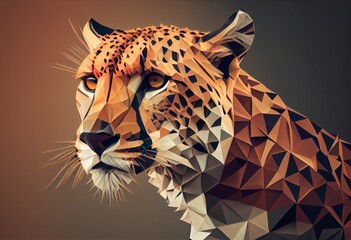 Portrait of a Cheetah in low polygon style, geometric design. Generative AI.