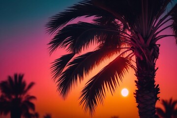 Naklejka na ściany i meble palm trees at sunset. Generative ai