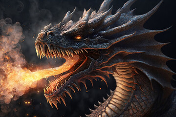 Dragon's Blaze: A Fearsome Fire-Breather. Ai generative